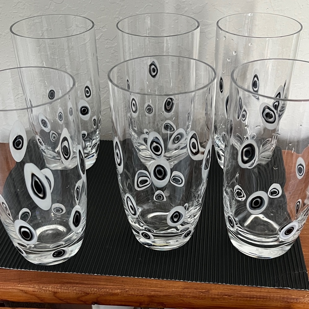 Swanky Swigs MCM Set of 6 Concentric Circles Oysters pattern Barware